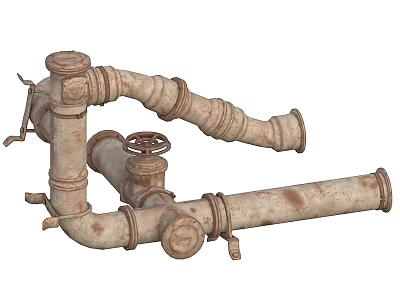 Detailed Rusted Industrial Pipes with Valves and Metal Connections Design 3d model