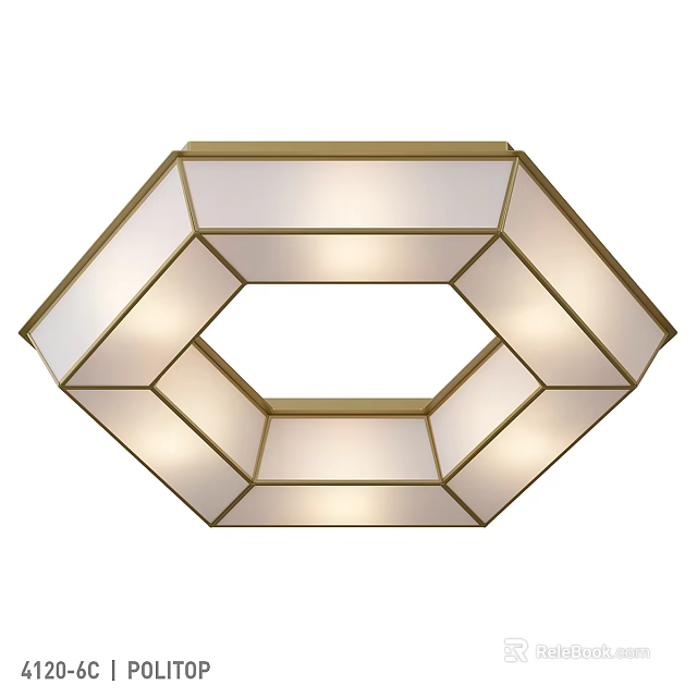Elegant Modern Octagonal Ceiling Light With Gold Frame And White Shade 3d model