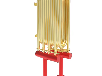 Modern Golden Vertical Radiator With Red Stands And Heating Coils 3d model