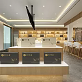 Modern Specialty Store Interior With Wooden Shelves And Product Display Counters