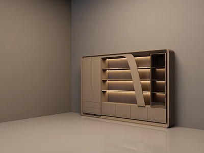Modern Office Interior Featuring Wooden Shelving Built in Cabinet And LED Lighting 3d model