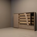 Modern Office Interior Featuring Wooden Shelving Built in Cabinet And LED Lighting