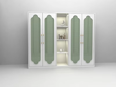 Modern White Wardrobe With Glass Doors Gold Handles And Open Shelf 3d model