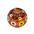 Colorful Spherical Decorative Ornament Set With Brown Base And White Yellow Blue Circular Cutouts