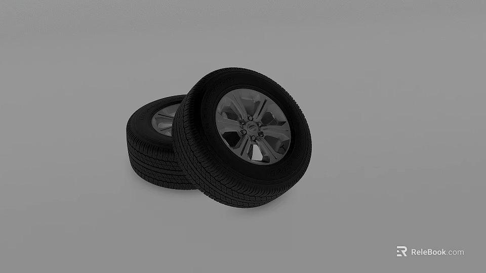 Car Tires With Silver Alloy Rims And Black Rubber Tread Design 3d model 
