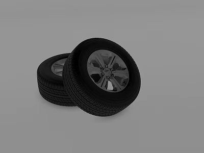 Car Tires With Silver Alloy Rims And Black Rubber Tread Design 3d model