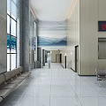 Modern Service Hall Open Space With White Reception Desk Large Windows And Marble Floor