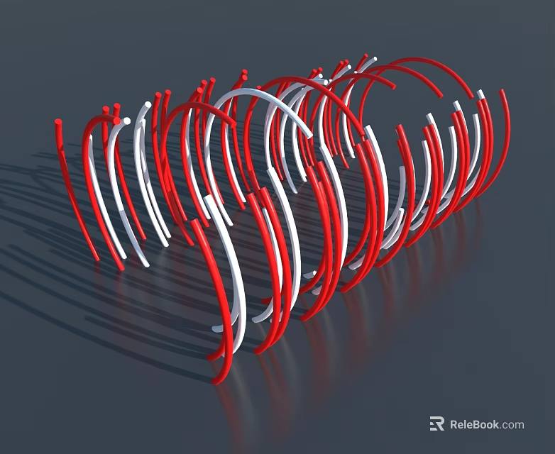 Modern Swing Door Design With Red And White Curved Elements For Home Interior 3d model