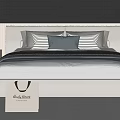Modern Double Bed With White Bedding Striped Pillows Wooden Nightstand And Neutral Rug Decor