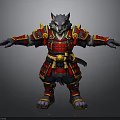 Wolf Samurai 3D Character Model With Red Yellow Armor Standing Pose Design