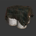 Practical Household Items With Two Silver Buckets Covered In Dark Cloth
