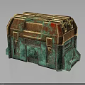 Vintage Rusted Treasure Chest With Green Patina And Gold Accents Detail