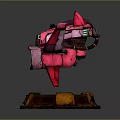 Sci Fi Mechanical Device With Pink Purple Accents Glowing Green Screen And Wooden Base