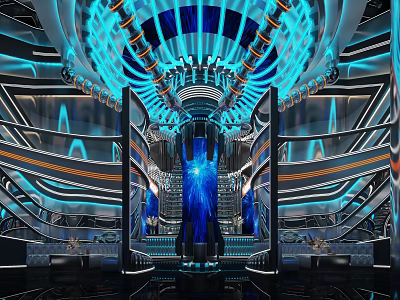 Futuristic KTV Interior Design With Blue Lighting And Curved Structures 3d model