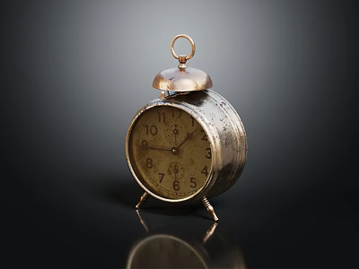 Vintage Alarm Clock With Brass Bell Numeric Dial Metallic Body On Black Background 3d model
