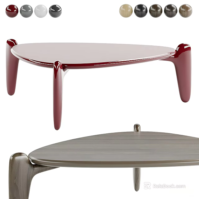 Modern Triangular Coffee Table With Red And Gray Smooth Surface And Unique Curved Legs 3d model 