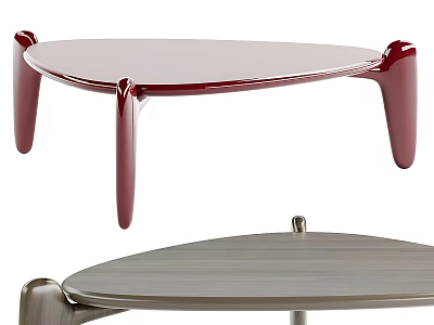 Modern Triangular Coffee Table With Red And Gray Smooth Surface And Unique Curved Legs 3d model