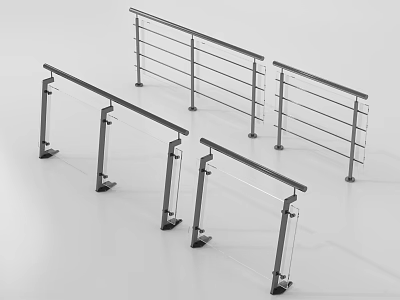 Modern Railings With Metal Frames And Glass Panels For Contemporary Spaces 3d model