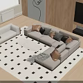 Modern Light Gray Sofa And White Coffee Table Set With Throw Pillows And Patterned Rug 3d model