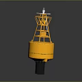 Yellow Marine Navigation Buoy with Orange Metal Frame and White Top Light