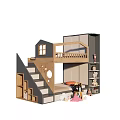 Modern Wooden Bunk Bed With Staircase Storage And Safety Rail For Kids Room