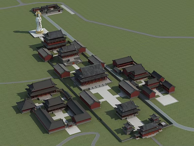 Traditional Chinese Ancient Architecture With Classic Roof Structures And Courtyard Layout 3d model