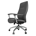 Ergonomic Black Leather Office Chair with Wood Accent Armrests and Metal Base Wheels