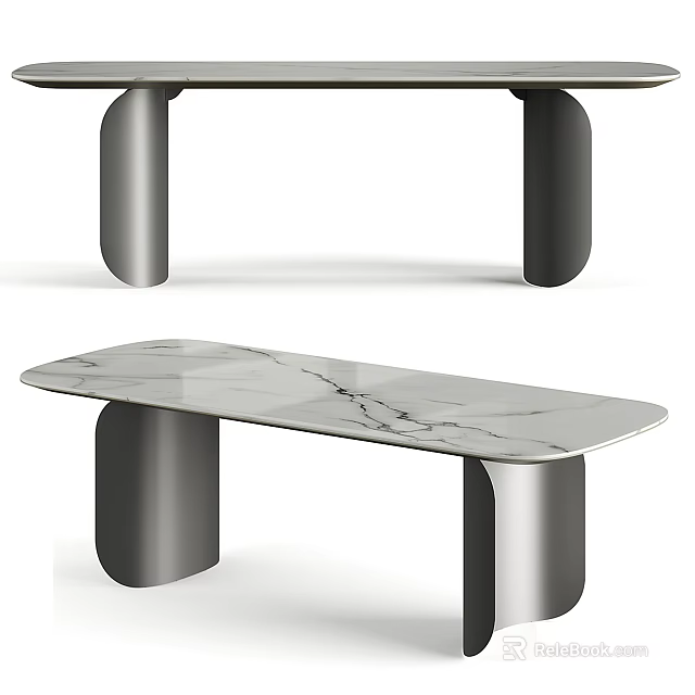 Elegant Modern Dining Table With Smooth Marble Top And Sleek Metal Legs Design 3d model 