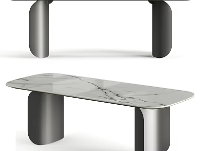 Elegant Modern Dining Table With Smooth Marble Top And Sleek Metal Legs Design 3d model