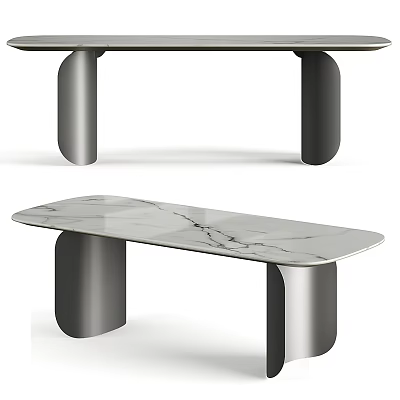 Elegant Modern Dining Table With Smooth Marble Top And Sleek Metal Legs Design 3d model