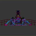 Rotating Amusement Ride Structure With Red Stairs Railings And Colorful Lighting