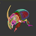 Detailed Red Gold Mechanical Beetle Sculpture With Metallic Finish And Reflective Surface