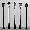 Black Outdoor Street Lights With Various Design Styles And Tall Lamp Posts