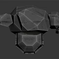 Low Poly Stone Robot Character With Glowing Blue Eyes And Rigid Body Features