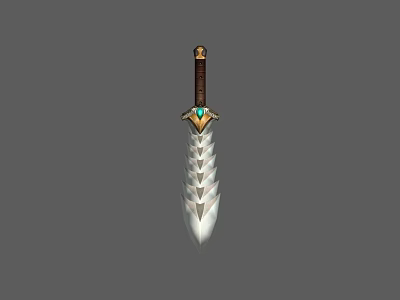 Fantasy Sword With Brown Hilt Golden Accents Green Gemstone And Silver Scaled Blade 3d model