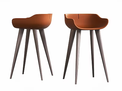 Two Brown Modern Bar Stools With Curved Backrest And Slender Gray Legs 3d model