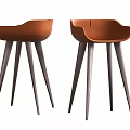 Two Brown Modern Bar Stools With Curved Backrest And Slender Gray Legs 3d model