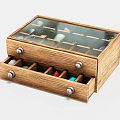 Wooden Jewelry Organizer Box With Glass Top Drawers And Compartments For Accessories
