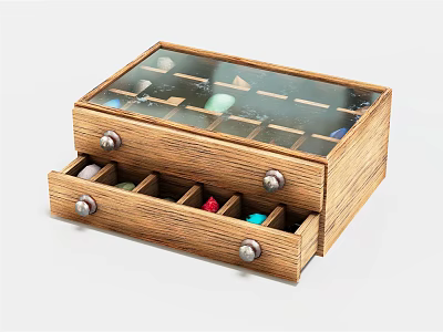 Wooden Jewelry Organizer Box With Glass Top Drawers And Compartments For Accessories 3d model