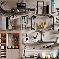 Diverse Sports Equipment Collection With Wall Mounted Gear Yoga Hammocks Exercise Balls And Dumbbells