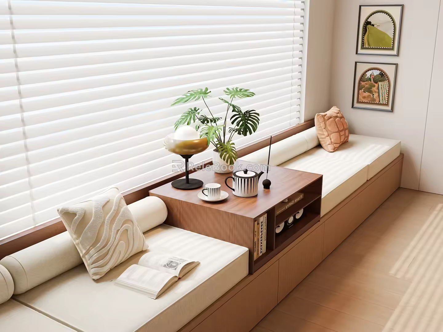 Modern Middle Ancient Bay Window Cabinet Bay Window Cushion Middle Ancient Style Cushion Blinds Curtain Modern Bay Window Cushion Bay Window Cushion Bay Window Pillow 3d model