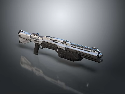 Futuristic Sci Fi Weapon Featuring Silver Black Metallic Finish And Sleek Detailed Design 3d model