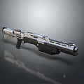 Futuristic Sci Fi Weapon Featuring Silver Black Metallic Finish And Sleek Detailed Design