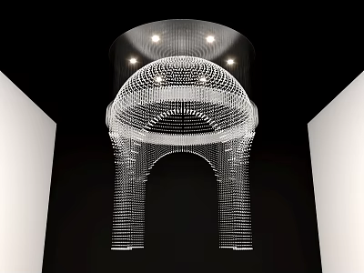 Modern Artistic Chandelier With Arch Shape Wire Design In Black White Interior Corridor 3d model