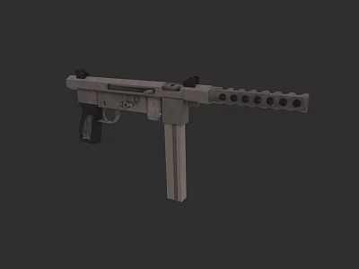 Gray Metal Submachine Gun With Long Barrel Magazine Holes And Grip 3d model