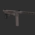 Gray Metal Submachine Gun With Long Barrel Magazine Holes And Grip