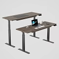 Wooden Adjustable Standing Desk With Dual Tier Surface Laptop Mouse Pad Cup Keyboard and Mouse