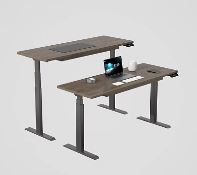 Wooden Adjustable Standing Desk With Dual Tier Surface Laptop Mouse Pad Cup Keyboard and Mouse 3d model