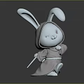 Cute Fantasy Rabbit Game Movie Character In Hooded Robe Holding Staff