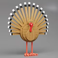 Wooden Turkey Shaped Decorative Ornament With Fan Tail And Colorful Details